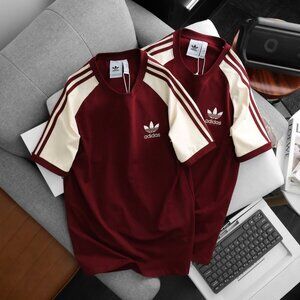 Adidas Classics Original 3 Stripes Tee Shirt Trefoil Retro Men Maroon Vanilla